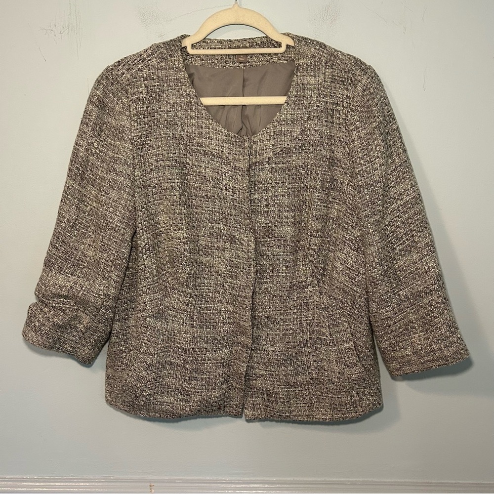 J. Jill Gray Cotton Blend Tweed Blazer Size Medium
